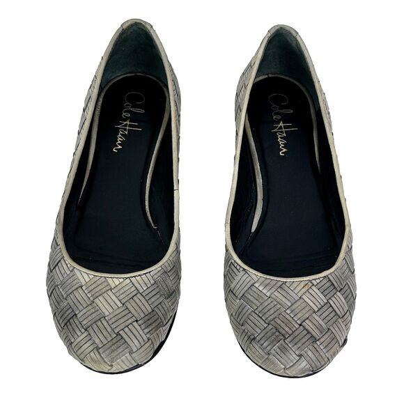 Cole Haan Woven Braided Gray Leather Ballet Flats Classic Slip On Shoes Womens 7 - Picture 2 of 13